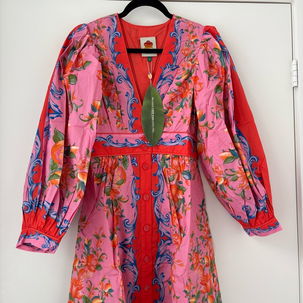 NWT Farm Rio Sicily Flowers Orange Printed Cotton Maxi Dress XS - Picture 5 of 16